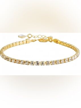 #124 925 Sterling Silver Gold Crystal Tennis Bracelet